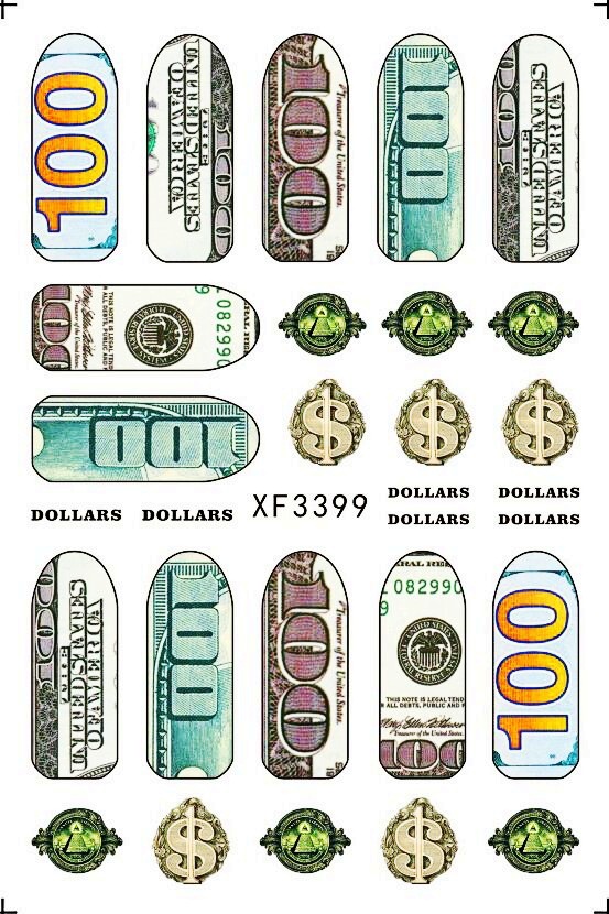  8 Sheets Money Dollar Nail Art Stickers Nail Adhesive