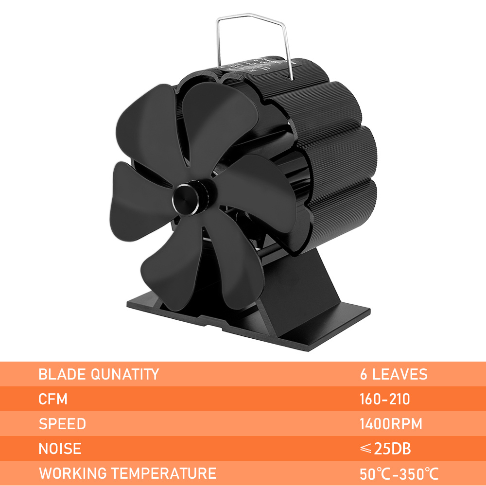 1pc portable aluminum fireplace fan with 6 quiet blades heat powered stove fan for   home heat distribution with multiple components for log wood burner details 3