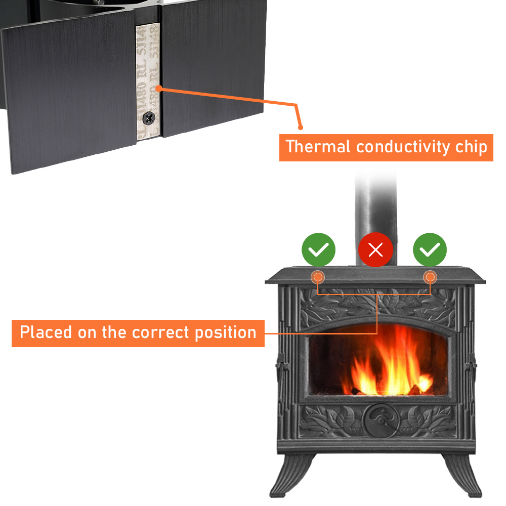 1pc portable aluminum fireplace fan with 6 quiet blades heat powered stove fan for   home heat distribution with multiple components for log wood burner details 6