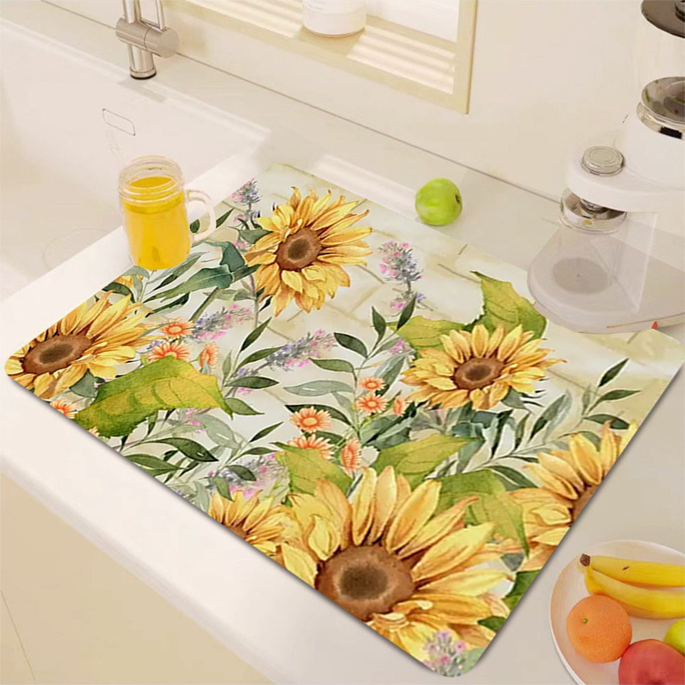 Sunflower Pattern Dish Drying Mat For Countertop - Temu