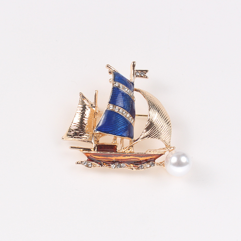 sailing boat brooch simple rhinestone badges jewelry accessories gifts for men 0