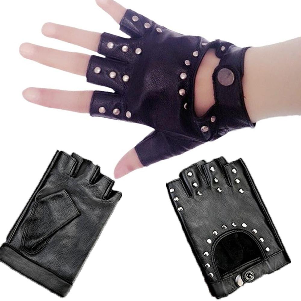 Rock Hip Hop Leather Punk Half Finger Gloves Men's 