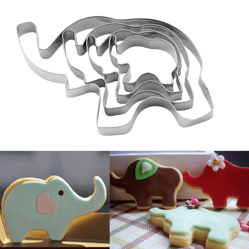 

4pcs Animal Stainless Steel Cookie Cutters Elephant Shape Cake Fondant Biscuit Pastry Mould Baking Tool Kitchen Gadgets
