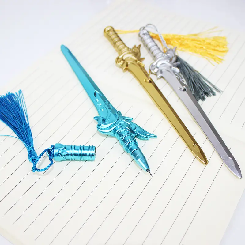 3pcs Creative Sword Neutral Pen Long Sword Tassel Black Core Weapon Water  Pen Student Stationery