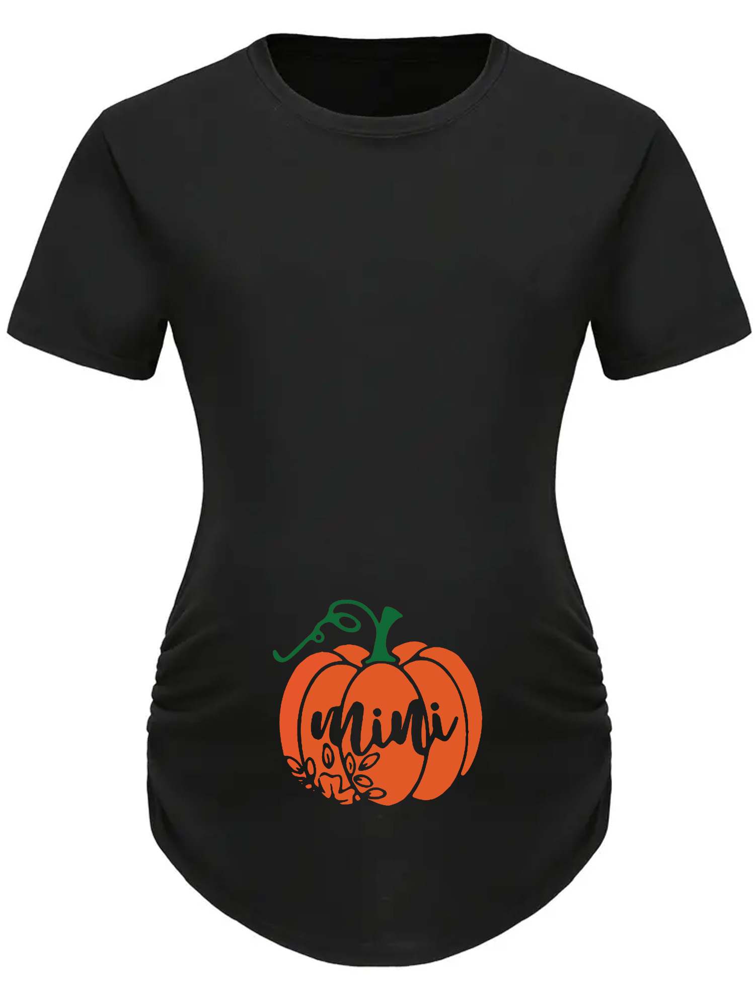Temu Mini Pumpkin Print Halloween Maternity T-Shirt, Blouses, Tee Round Neck Short Sleeve Maternity Bottoming T-Shirt Pregnancy Announcement Funny Top