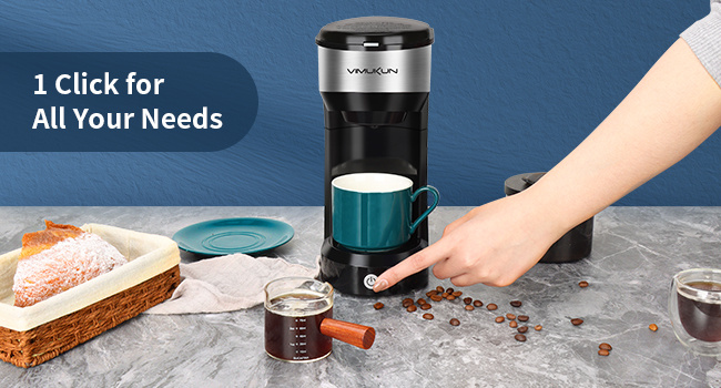 KitchenBro single serve coffee maker k cup with reservoir, small pods  coffee maker 6-14 oz brew size, mini single cup coffee maker fits