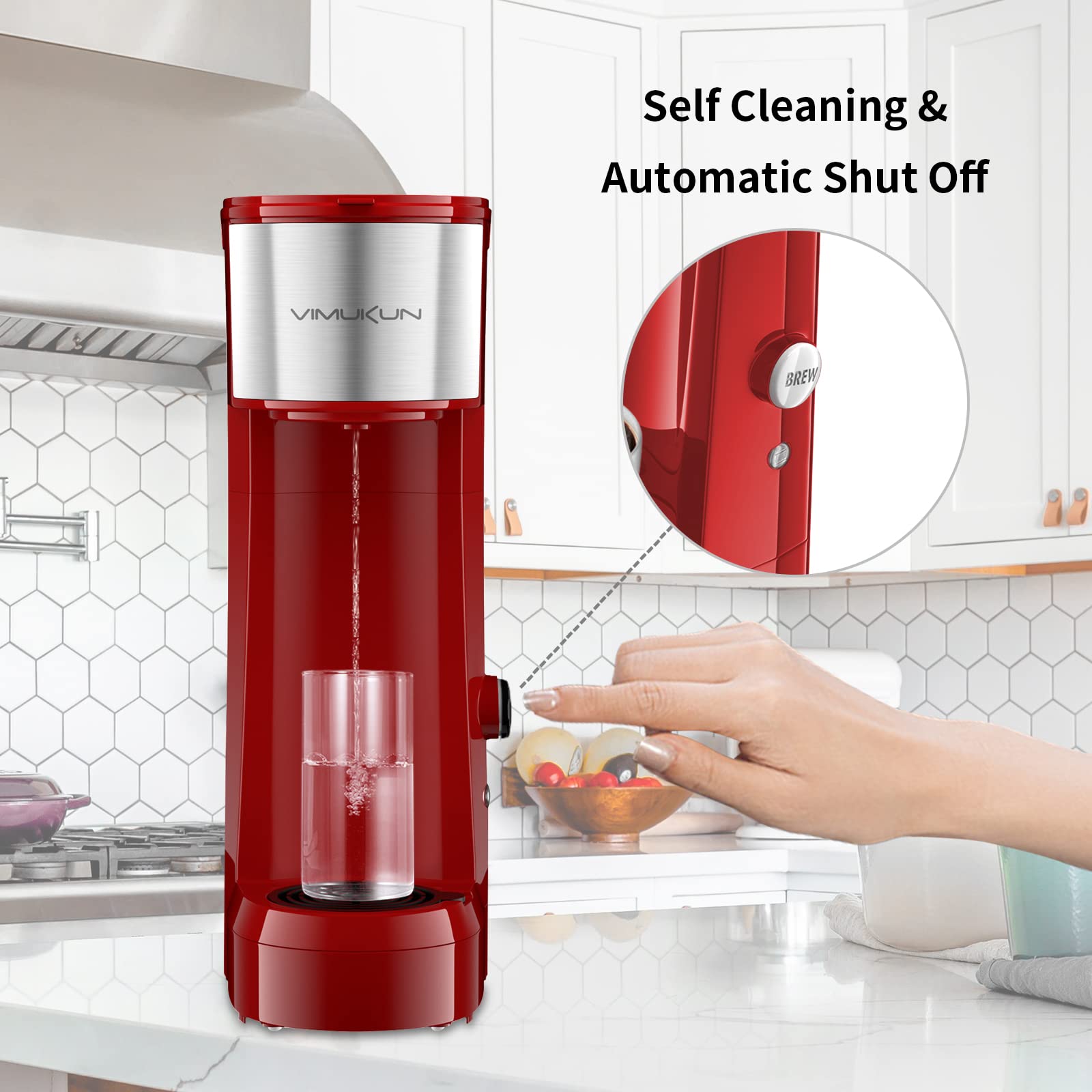 Superjoe Single Serve Coffee Maker for Pods and Ground Coffee, 6-14OZ  Reservoir One-Touch Control Button Coffee Machine, Red 