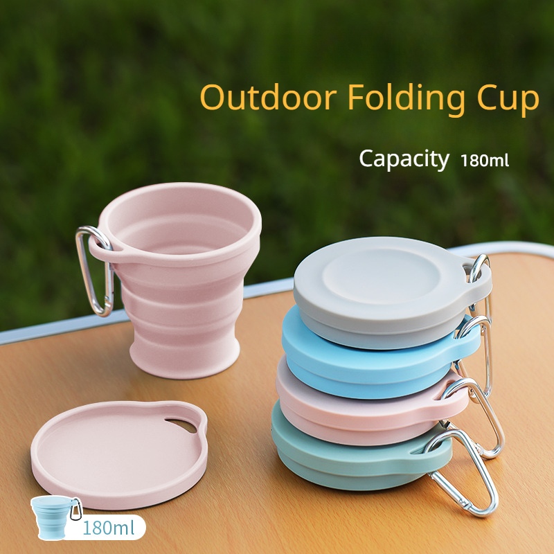 

1pc Outdoor Silicone Folding Cup With Hanging Buckle, 180ml Creative Portable Telescopic Drinking Cup Mouthwash Cup For Travel Outdoor Sports
