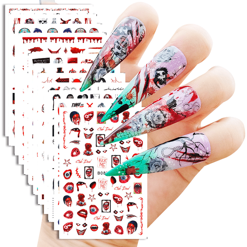 Halloween Nail Art Stickers 3d Halloween Skull Spider Rose Nail Decals Self  Adhesive Gothic Bloody Zombie Ghost Face Blood Snake Spider Skull Nail Art  Decorations - Beauty & Health - Temu United
