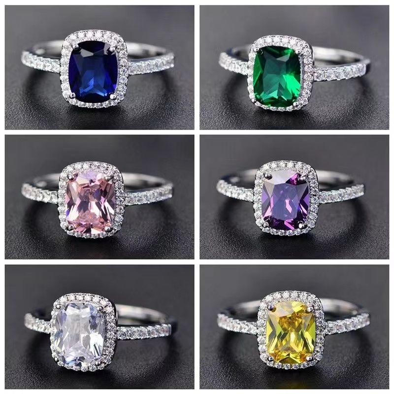 

Exquisite Ring Silver Plated Inlaid Square Zircon Multi Colors And Sizes To Choose Engagement Wedding Ring Perfect Christmas Anniversary Gift For Her
