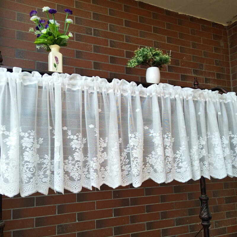 2pcs white floral lace wave short tulle half curtains for living room floating window sheer valance kitchen cabinet door cafe window drapes home decor