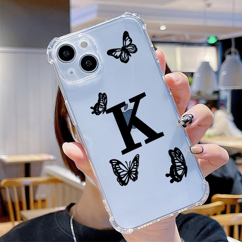 

2pcs Letter K & Butterfly Pattern Phone Case For 14 13 12 11 Pro Max X Xr Xs 7 8 Plus Mini Se2022 Silicone Bumper Transparent Hard Back Cover Fall Car Luxury Shockproof Clear Phone Cases