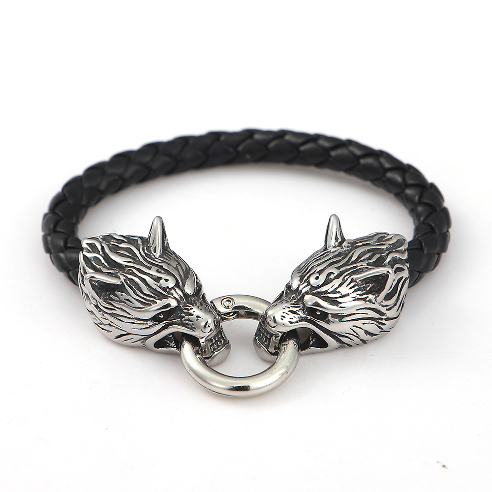 Image of New High Quality Viking Wolf Head Rope Bracelet Hip Hop Men's Vintage Jewelry Punk Fashion Men's Amulet Bracelet Accessories For Birthday Gifts And Relatives