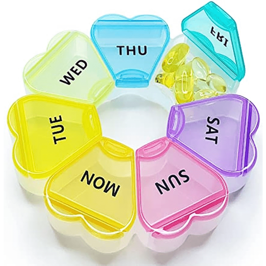 Cute Weekly Pill Box 7 Day, Round Floral Pill Case Organizer 1 Time A Day,  Rainbow Pill Container * Large Medicine Dispenser For */Fi