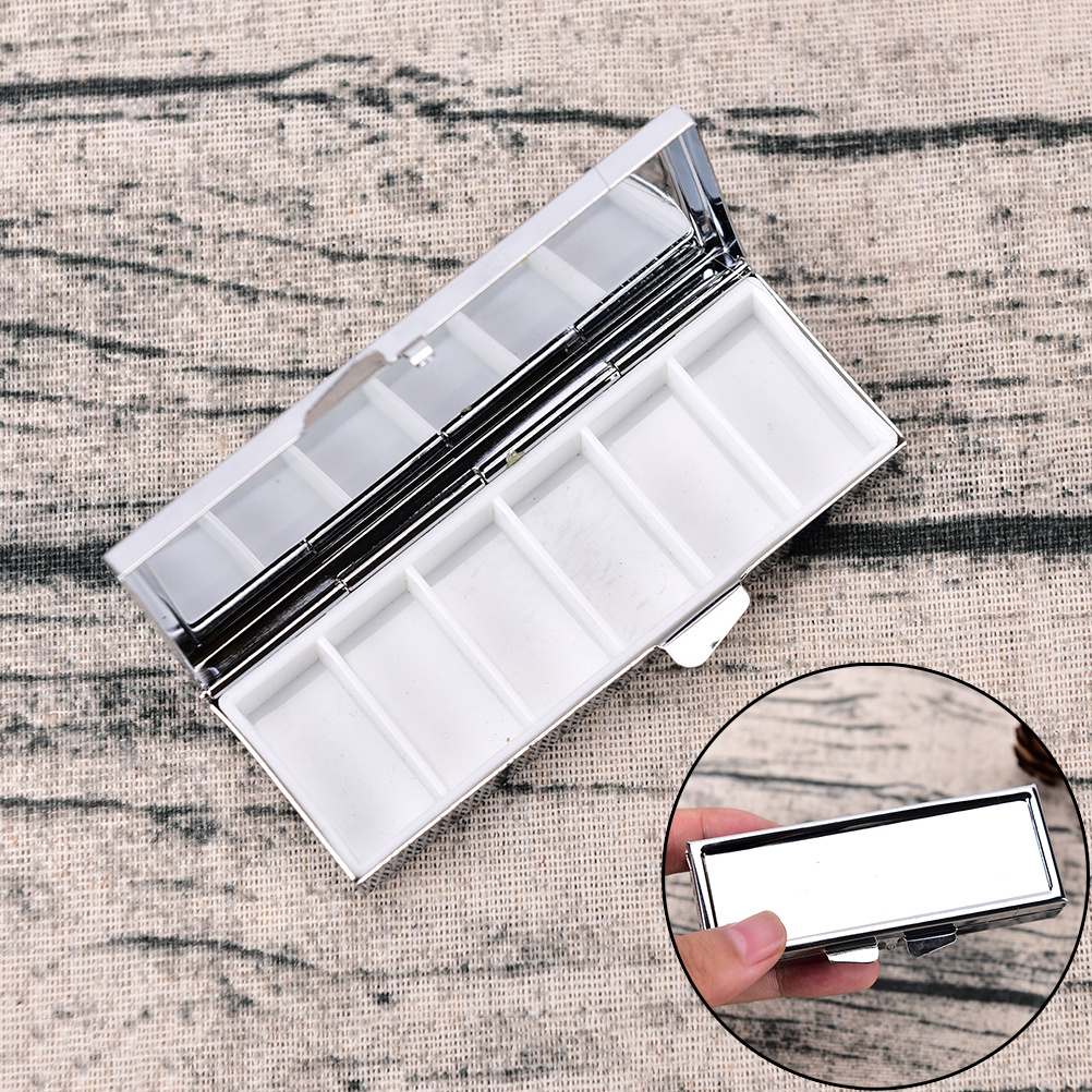 1Pc small metal round rectangular silver tablet pill box container