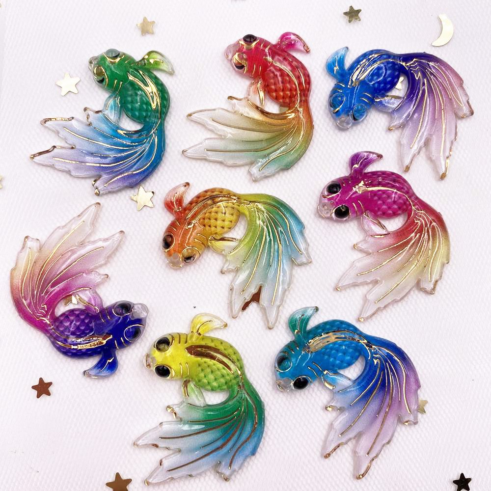 Image of 10pcs Random Mixed Color Resin Colorful Shining Goldfish Figurines Flatback Rhinestone Decor Diy Wedding Appliques Crafts 1 Hole Jewelry Accessories