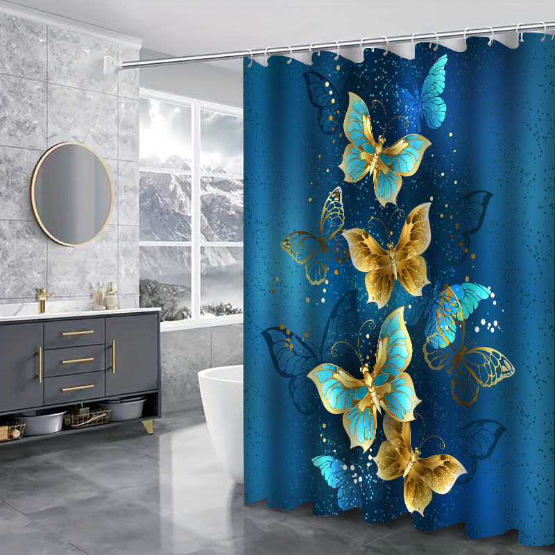 Beverly - Juego de 22 piezas de accesorios de baño con flores azul marino +  cortina de ducha y accesorios