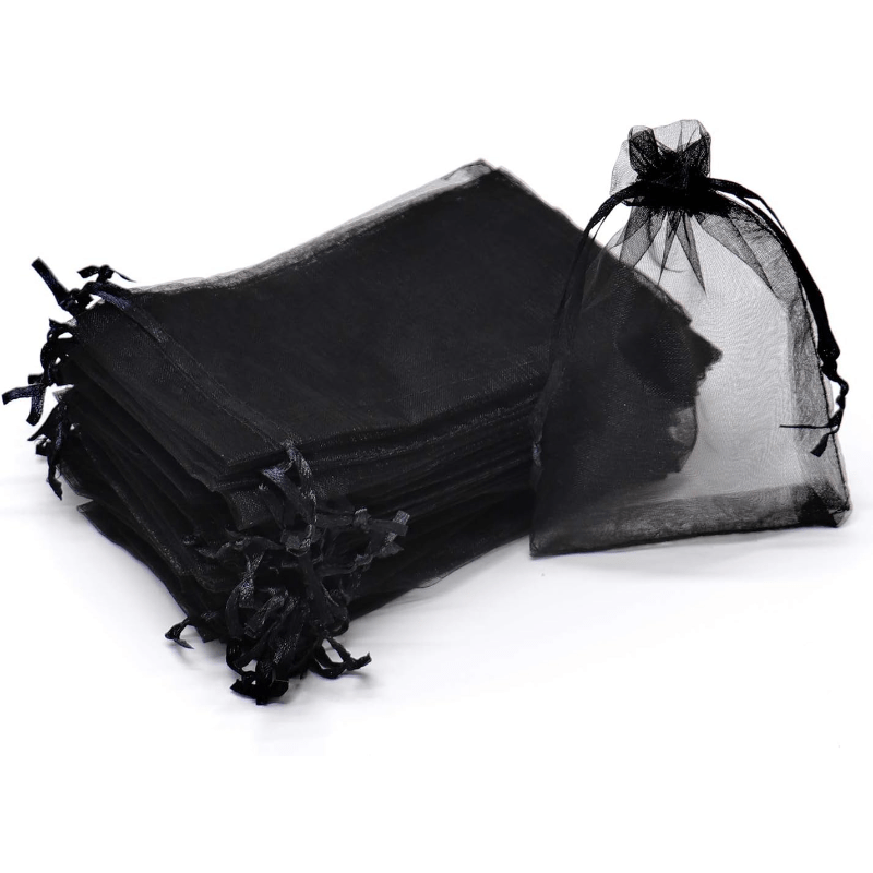 

100pcs Black Organza Bags 4x6 Inch 5x7 Inch, Sheer Drawstring Halloween Party Gift Bags Jewelry Candy Pouches Funeral Favor Bags