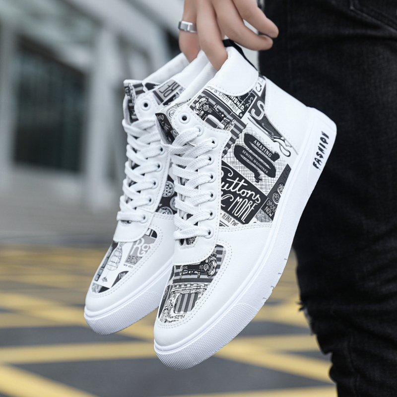 Leather Street Hip Hop Sneakers, Lace Boots High Men