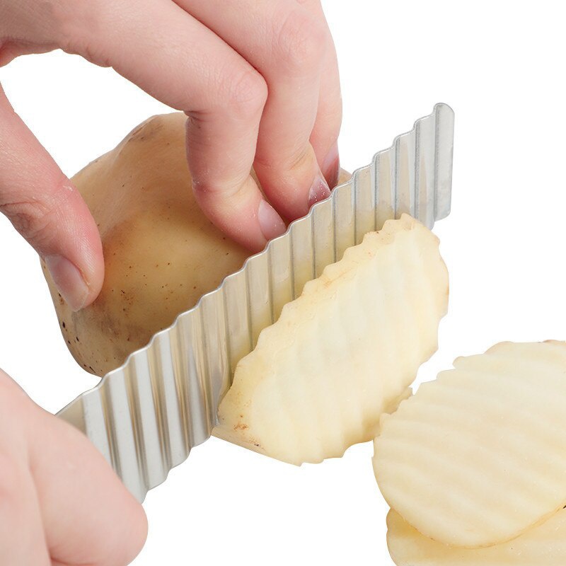 NEW Stainless Steel Potato Chip Slicer Dough Vegetable Fruit Crinkle Wavy  Slicer Knife Potato Cutter Chopper French Fry Maker