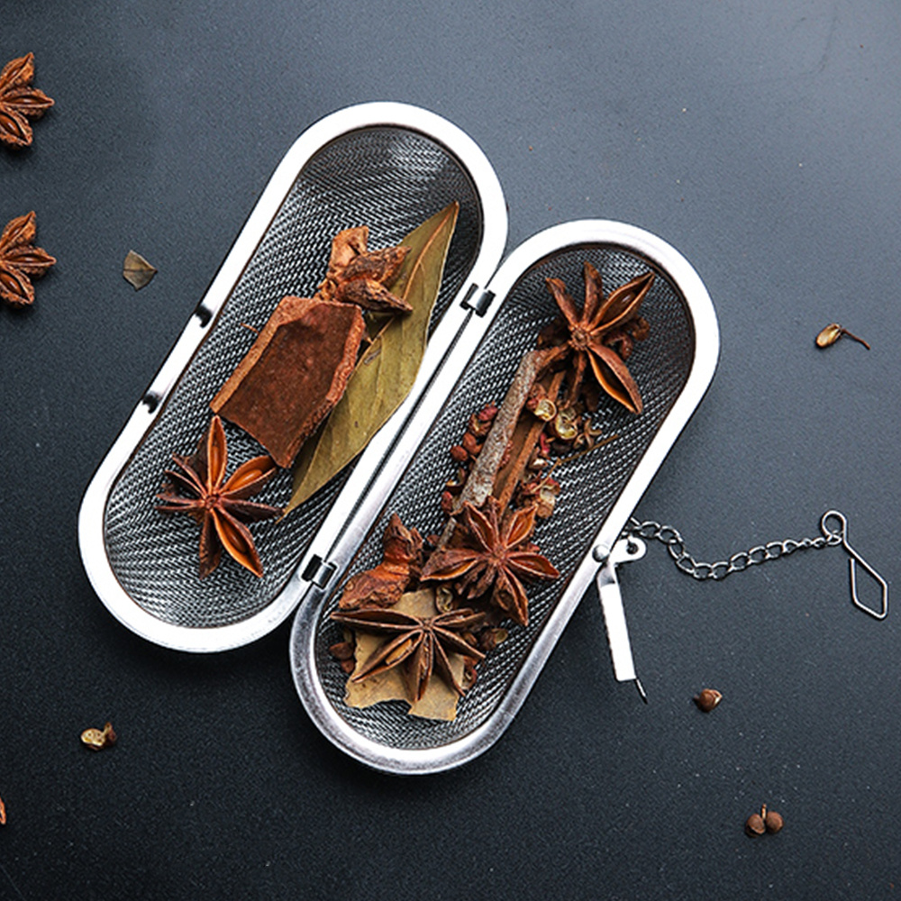 Image of 1pc Stainless Steel Cooking Spices Infuser Fine Mesh Loose Tea Herbal Strainer Extended Chain Kitchen Seasoning Balls Outdoor Home Kitchen Accessories