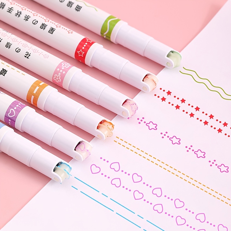 Colored Curve Pens, Dual Tip Pens with 6 Different Curve Shapes