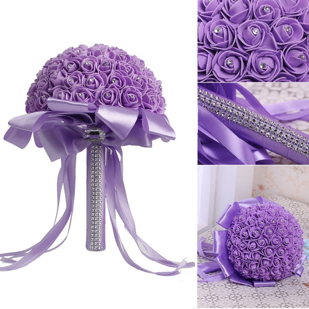  MOJUN Handmade Diamond Rhinestone Brooch Bridal Hold Purple  Flowers Wedding Bouquet : Home & Kitchen