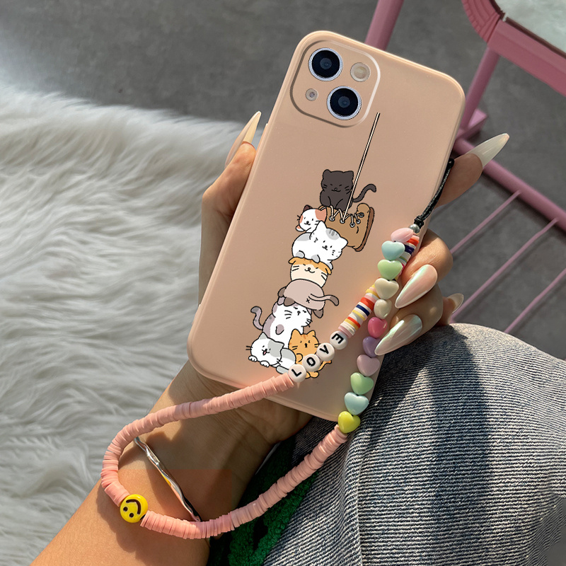 

Cute Cat Pattern Phone Case With Lanyard For 11 14 13 12 Pro Max Xr Xs 7 8 6 Plus Mini Luxury Silicone Cover Anti-fingerprint Fall Car Shockproof Compatible Bumper Heart Pink Phone Cases