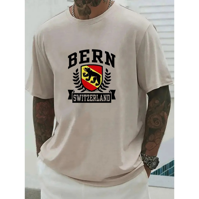 

Switzerland Bern Pattern Print Men's Comfy Chic T-shirt, Graphic Tee Men's Summer Outdoor Clothes, Men's Clothing, Tops For Men, Gift For Men