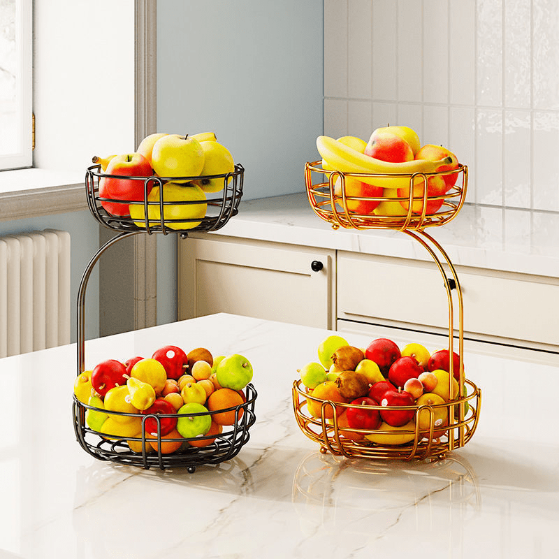 Double layer Iron Fruit Basket Vegetable Storage Rack 2 Tier - Temu