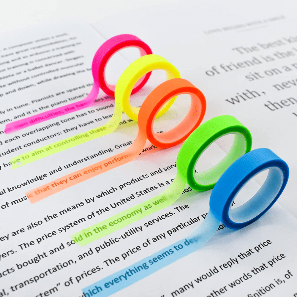 

5 Roll 5 Colors Stickers Transparent Fluorescent Index Tabs Flags 5m Sticky Note Stationery Students' Gift School Office Supplies