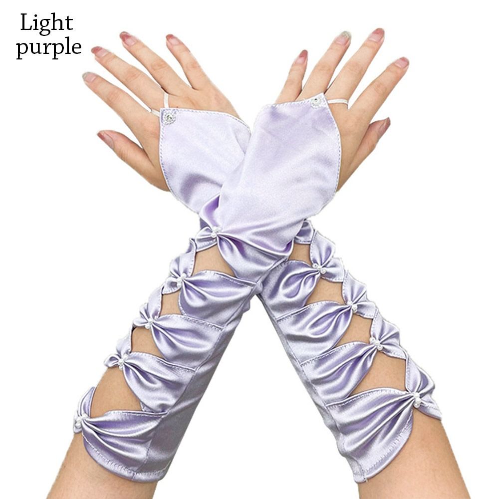 Bright Color Pleated Hook Gloves Long Satin Fingerless - Temu