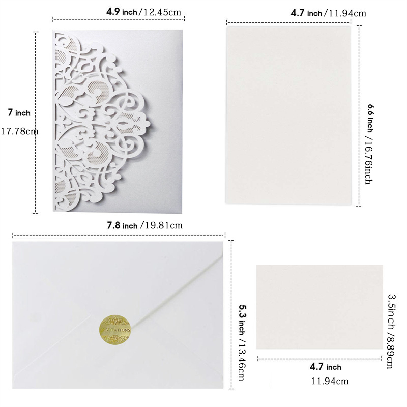  WISHMADE 50Pcs White Laser Cut Invitation Card Stock