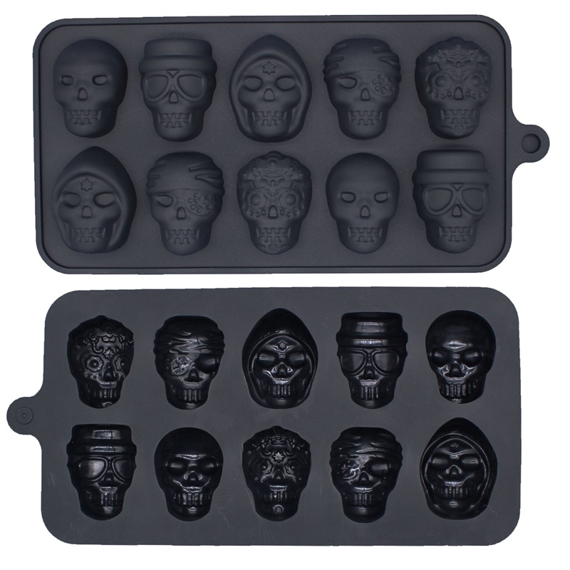 3D Skull Black Flexible Shape Ice Cube Tray Mold Silicone Whiskey Ice Ball  Maker