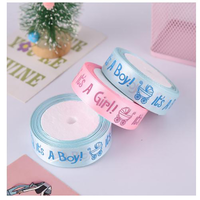 A Boy Girl Printed Ribbon Blue Baby Shower Satin Ribbon - Temu