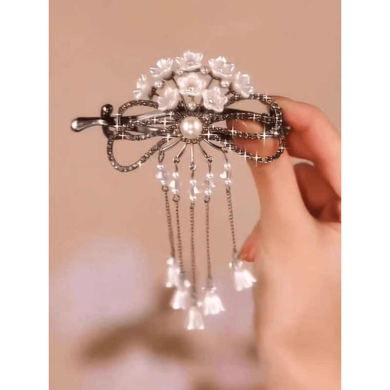 Inlaid Rhinestone Bow Hair Clip Lily Of The Valley Flower Tassel Imitation  Pearl Ball Head Hairpin Elegant Exquisite Alloy Hair Accessories