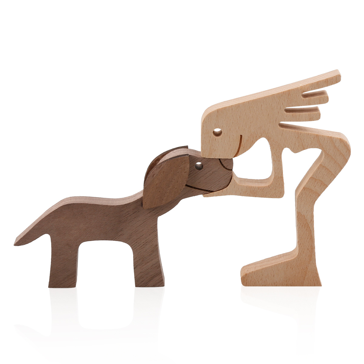 1pc 木製ペット彫刻犬子犬像 手作り木製装飾 かわいい子犬キティと人々