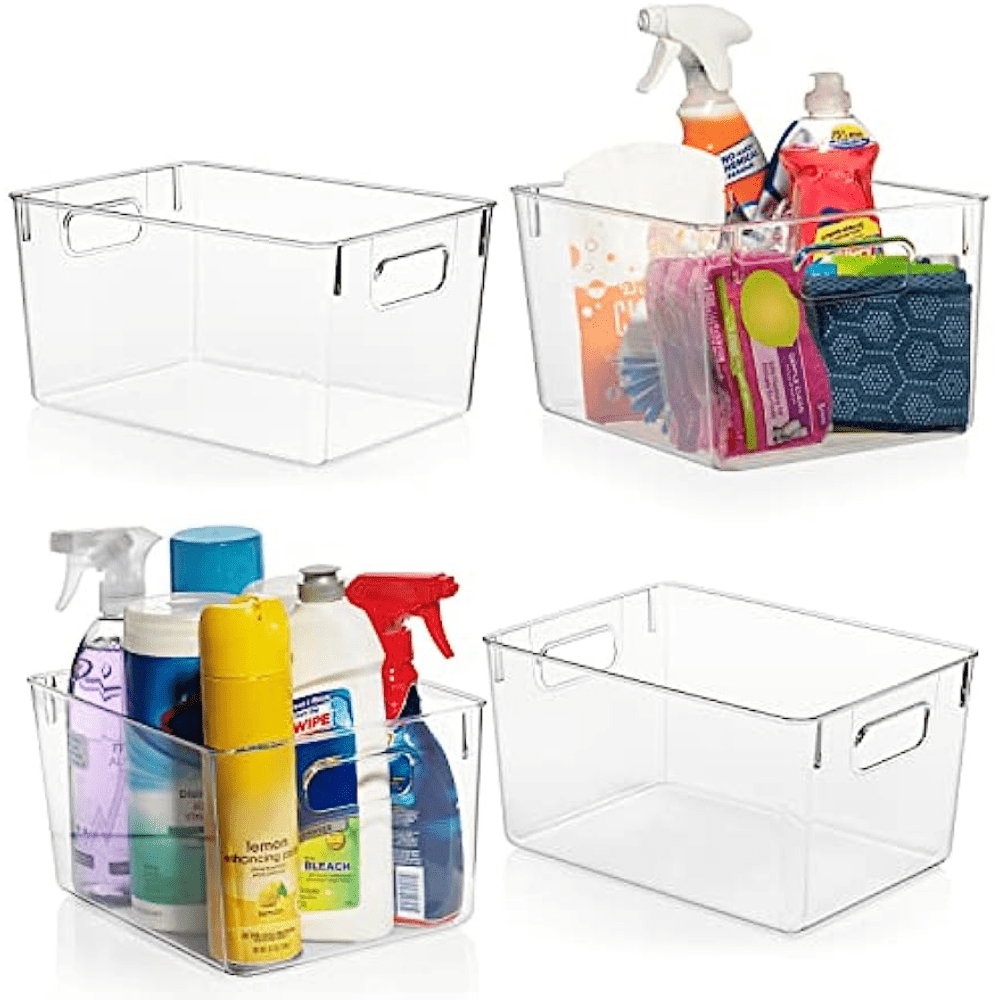  BINO, Stackable Storage Bins, Medium - 4 Pack, The Stacker  Collection, Clear Plastic Storage Bins, Organization and Storage  Containers for Pantry & Fridge, Multi-Use Organizer Bins