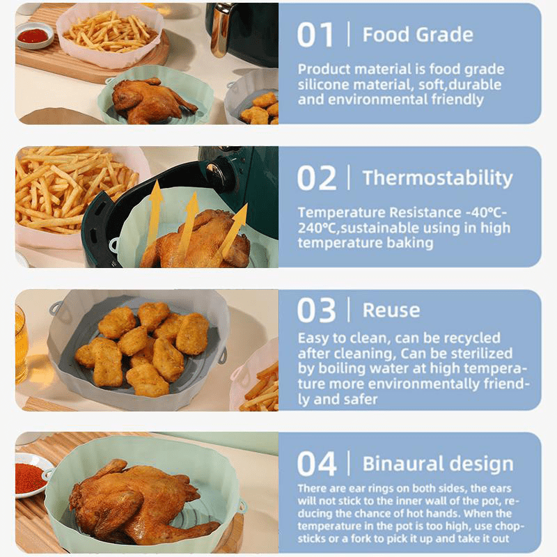 2pcs Silicone Air Fryers Oven Baking Tray Pizza Fried Chicken Airfryer  Silicone Basket Reusable Airfryer Pan Liner Accessories