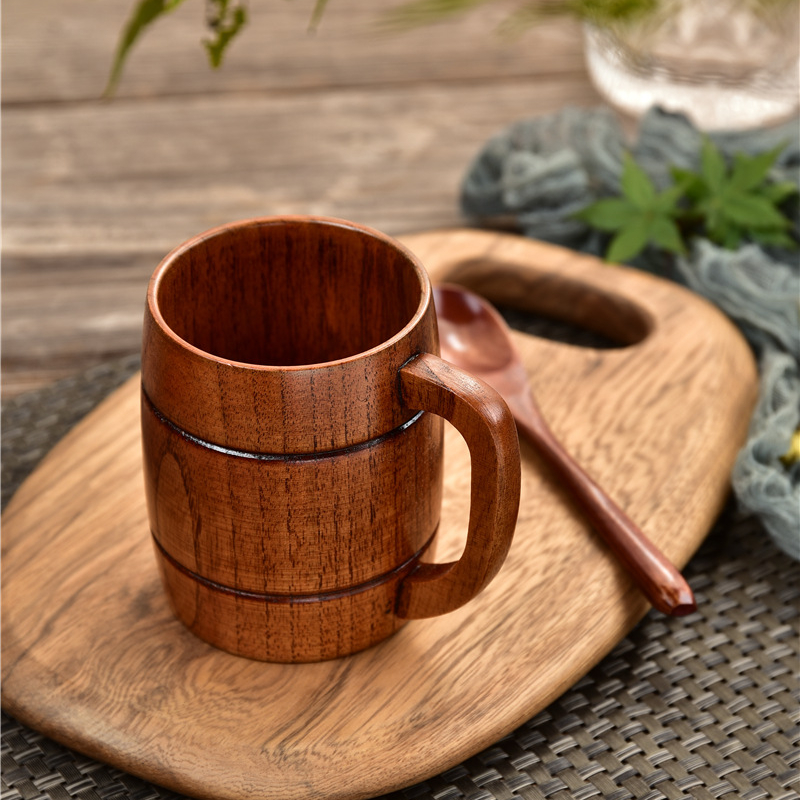 Wooden Beer Mug With Handle, Jujube Wood Anti-scald Tea Cup, Coffee Cup,  Water Cup, Breakfast Milk Cup, Portable Cup, Solid Wood Cup For Restaurant/  H