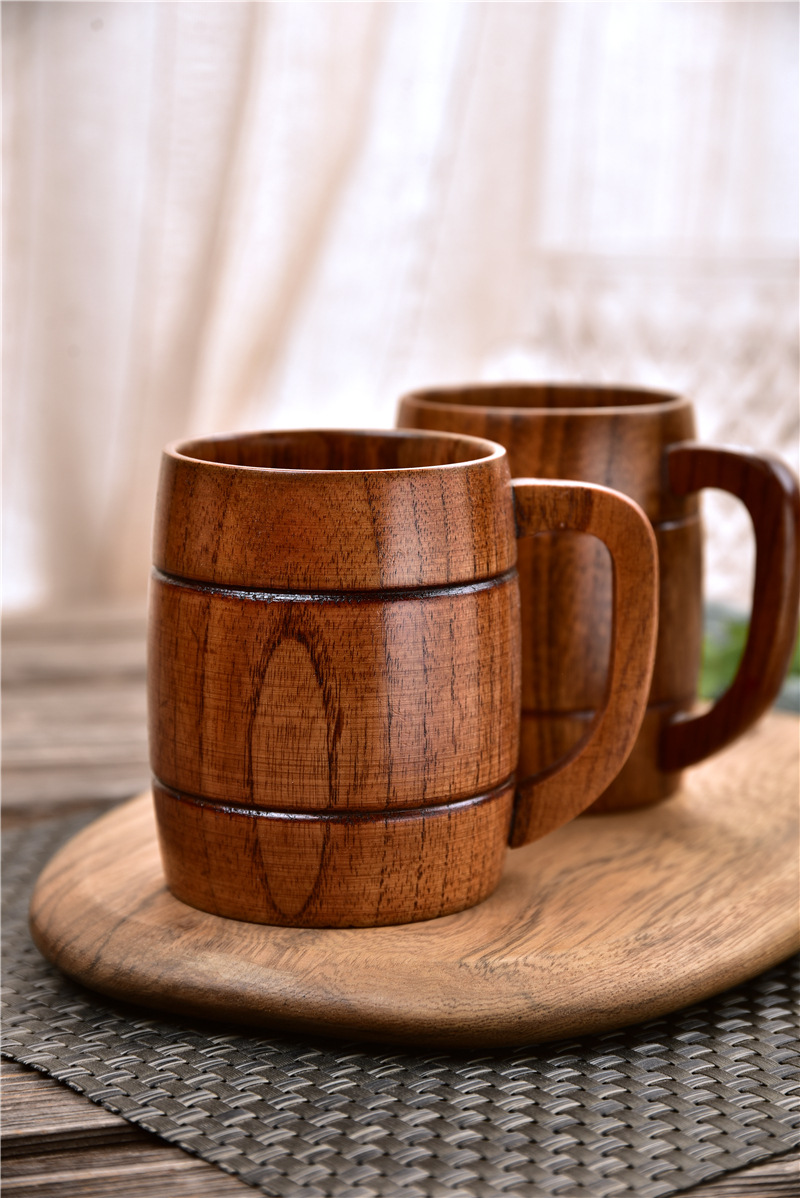 Wooden Beer Mug With Handle, Jujube Wood Anti-scald Tea Cup, Coffee Cup,  Water Cup, Breakfast Milk Cup, Portable Cup, Solid Wood Cup For Restaurant/  H