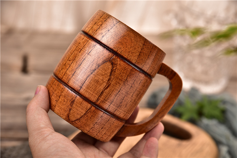 Wooden Beer Mug With Handle, Jujube Wood Anti-scald Tea Cup, Coffee Cup,  Water Cup, Breakfast Milk Cup, Portable Cup, Solid Wood Cup For Restaurant/  H