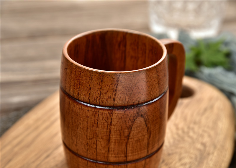 Wooden Beer Mug With Handle, Jujube Wood Anti-scald Tea Cup, Coffee Cup,  Water Cup, Breakfast Milk Cup, Portable Cup, Solid Wood Cup For Restaurant/  H