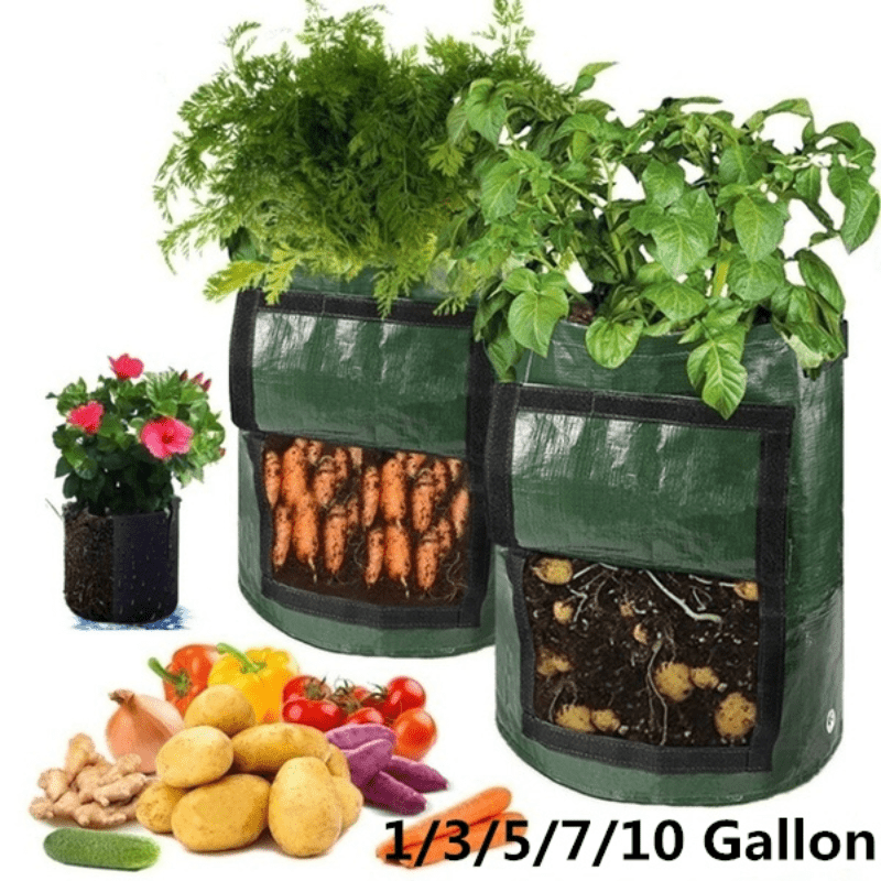 3/5/7/10 Gallon Plant Growing Bags PE Vegetable Grow Bags with Handle  Thickened Growing Bag Potato Onion Bag Outdoor Garden Pots - AliExpress