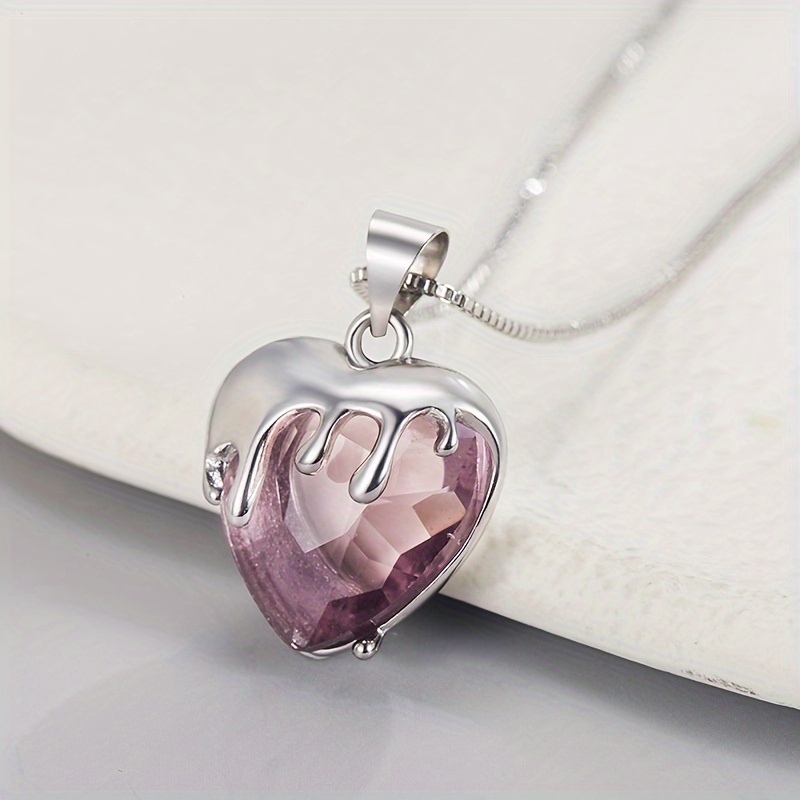 Silver Designer Pink Heart Necklace For Women Trendy Fashion