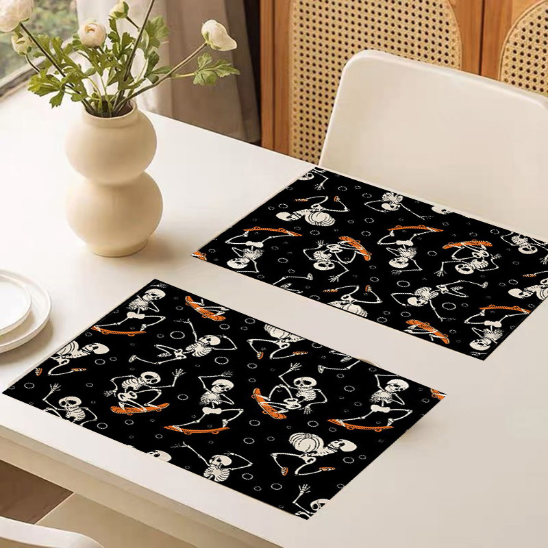 Linen Placemats Skulls Floral Day Of The Dead Halloween - Temu