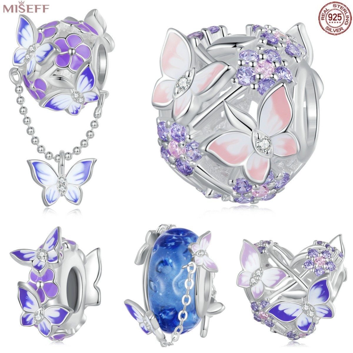 S925 Sterling Silver Purple Butterfly Bracelets For Women,cute And