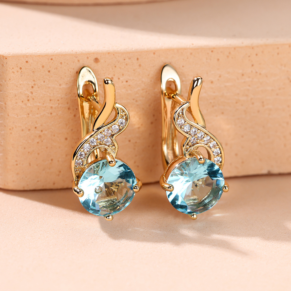 

Halloween Christmas Jewelry Charm Round Cut Aqua Blue Stone Drop Dangle Earrings Vintage Infinity Hoop Earrings For Women Love Endless Wedding Earrings
