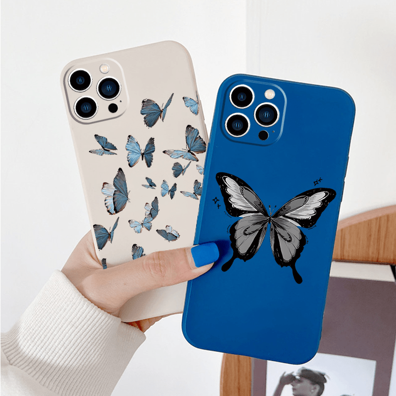 Carcasa 6.1 para iPhone 11, Flor floral azul mariposas