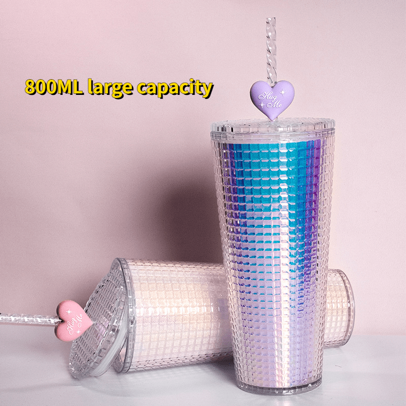 Gradient Color Mermaid Straw Cup Double layer Plastic Water - Temu